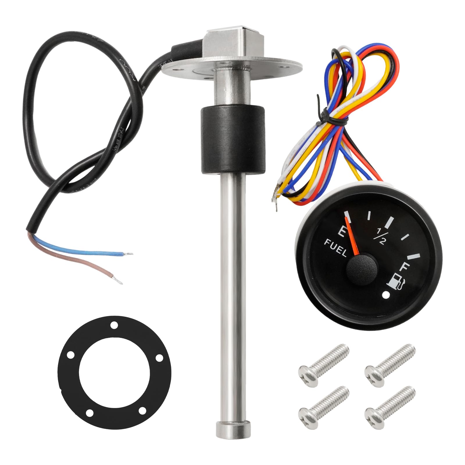 Hoypeyfiy 0-190 Ohm Kraftstoffstandsanzeige mit Kraftstoffstandssensor, 175mm Geeignet für 12 V/24 V, rote Hintergrundbeleuchtung Tankuhr mit Wasserstandssensor Kraftstoffsensor, für Auto Boot