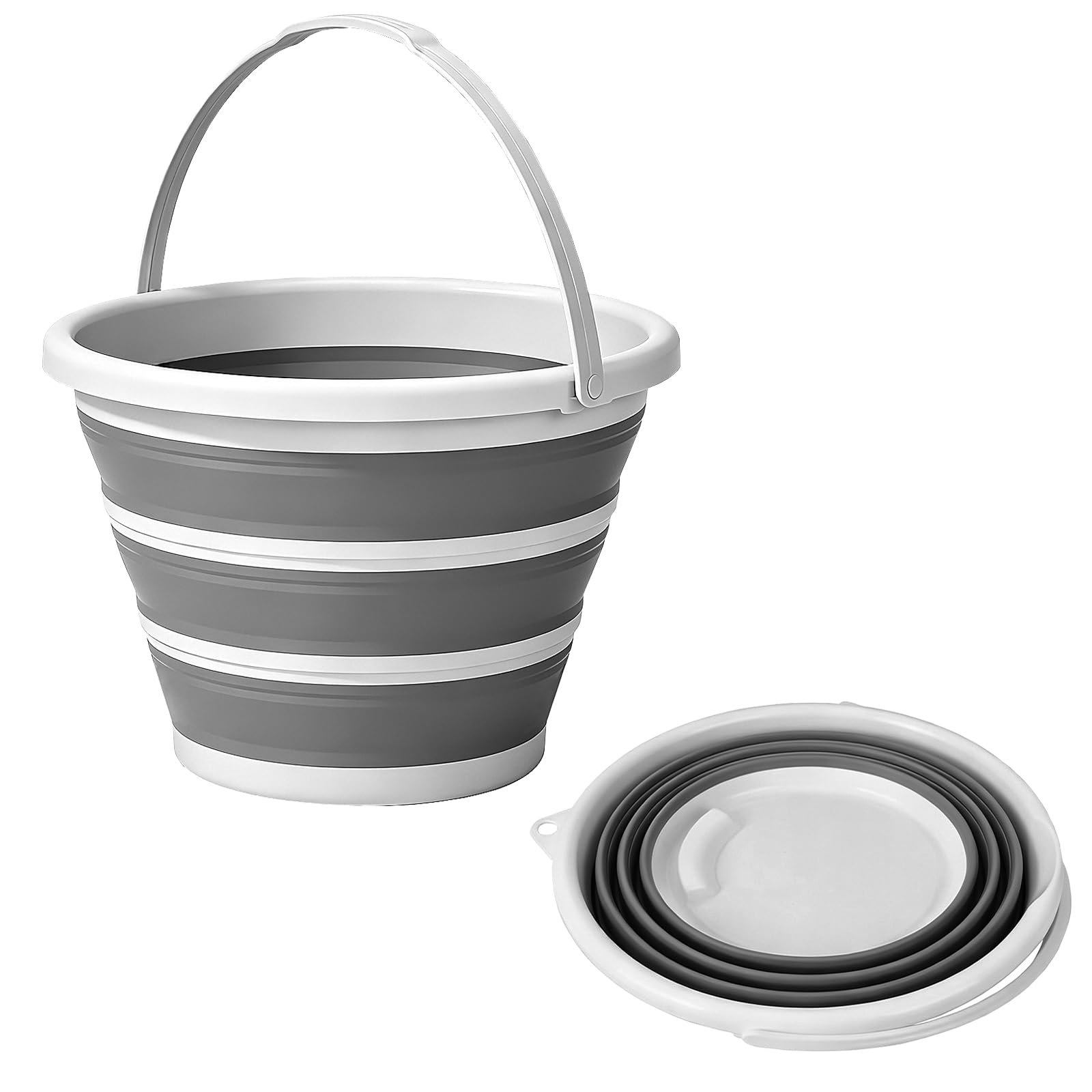 Collapsible Bucket with Handle 10L (2.6Gal), BPA Free Foldable Round Plastic Water Bucket, Portable Space Saving Tub for Car Washing Gardening Camping Fishing Home Cleaning (Grey, 10L)-image-35