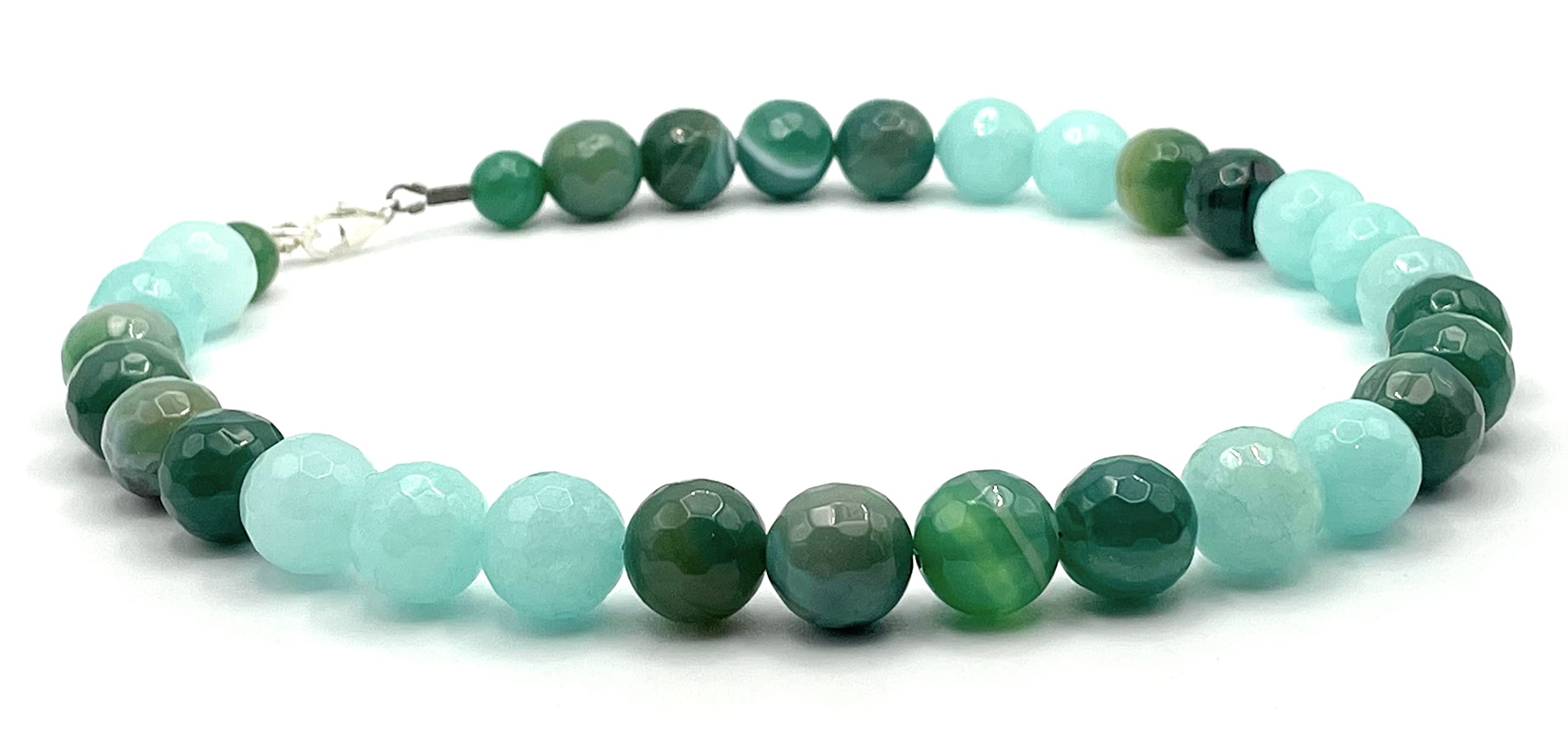 Türkis Jade Halskette, grüner Achat Choker Choker, 925 Sterling Silber, Edelstein Schmuck, August Geburtsstein, Geschenk für sie