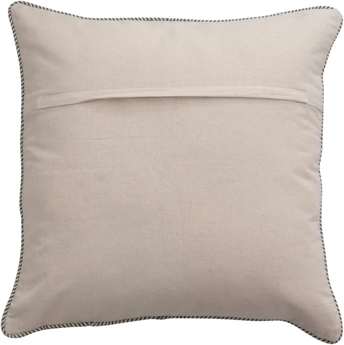 Beige Cotton Pillow with Appliqued Boat and Striped Piping