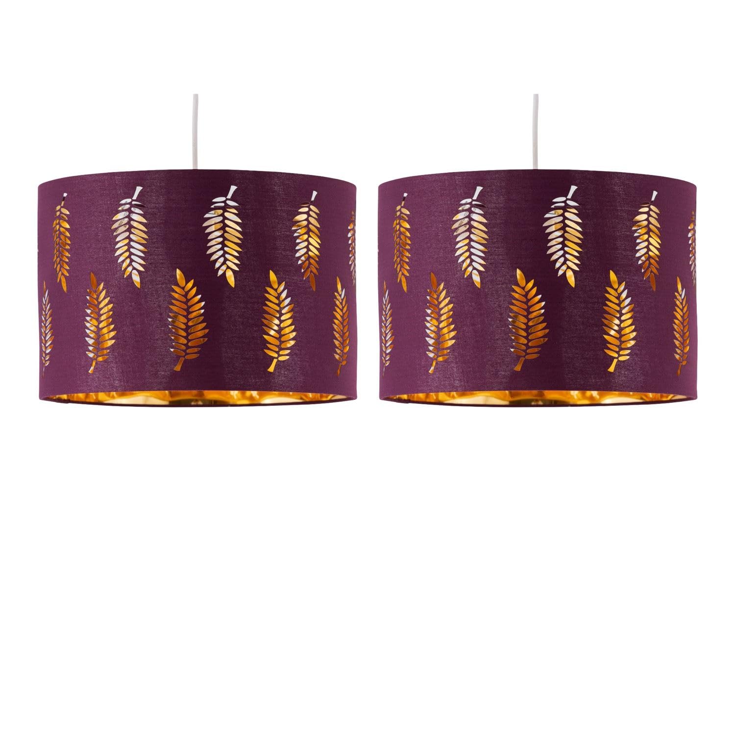 Firstchoicelighting Burgundy Set Of 2 Pendant Shades, Easy Fit Ceiling Lightshades, Fern Leaf Cut Out Design, Diameter 30Cm