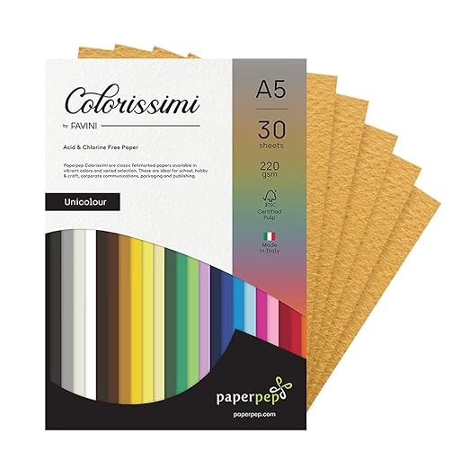 Paper Pep Colorissimi Card Stock 220GSM A5 Tabacco (Mustard) Unicolor Pack of 60 Sheets