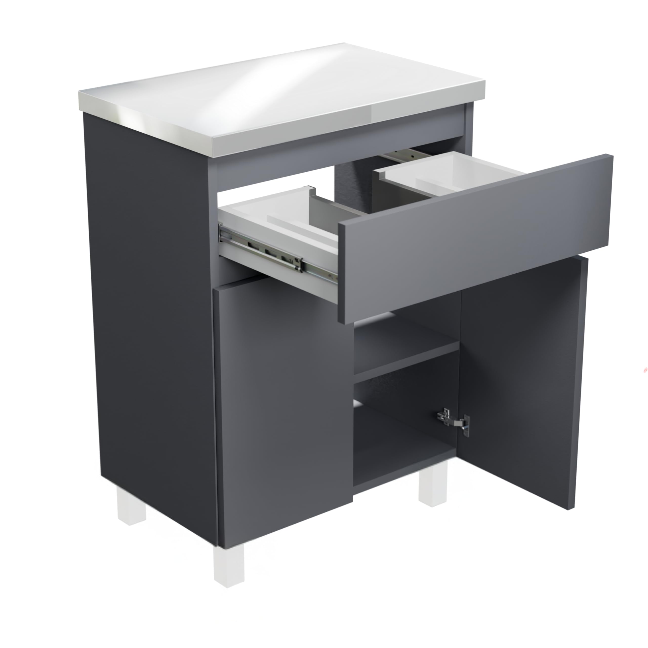 Modulo Plato Badkamermeubel Voor Waskom | 100 Cm Mat Wit Vlak Front Mat Wit Blad 2 Hoge Lades Onder Elkaar 120768