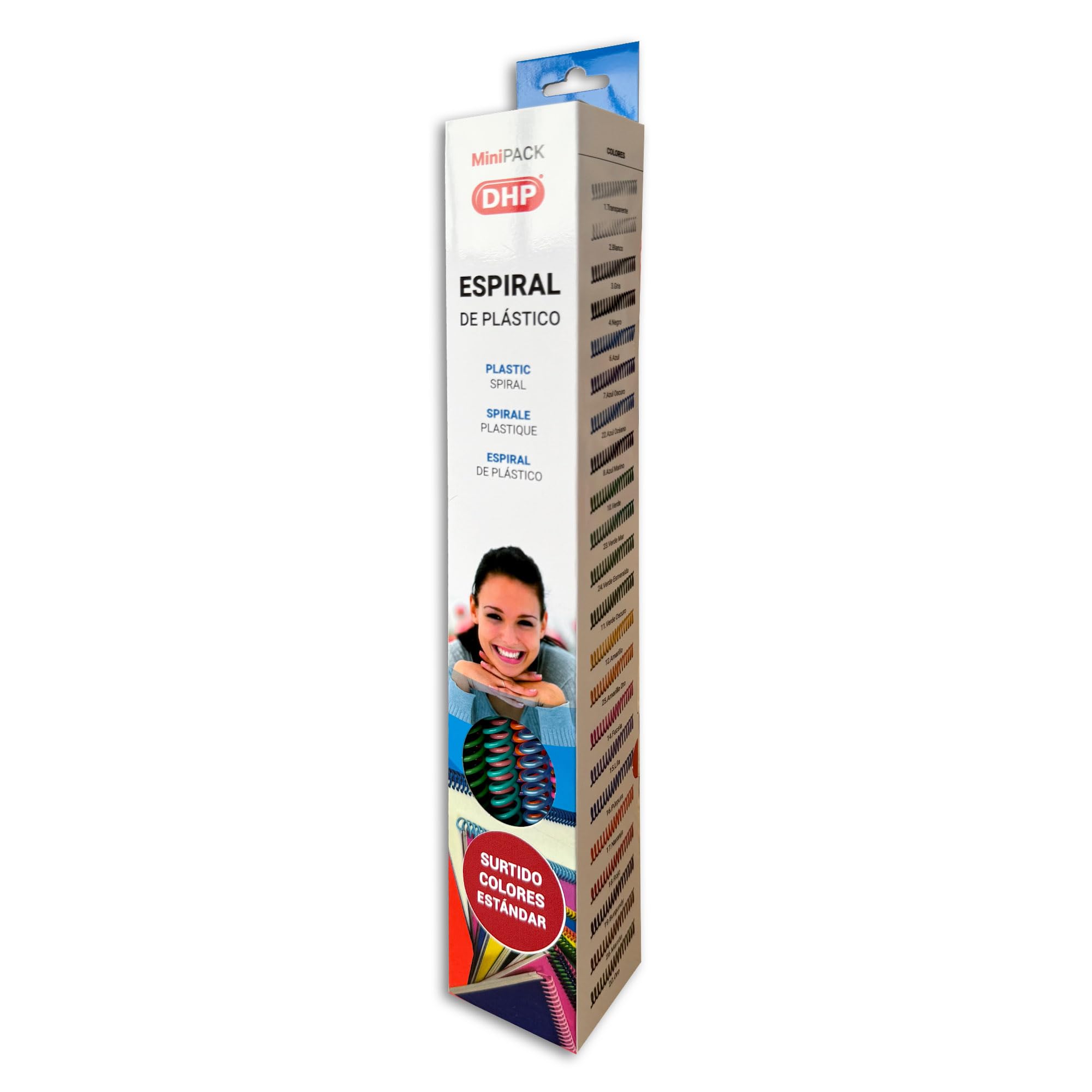 DHP - Spirale plastique 5:1, 16 mm, A4, MiniPACK Assortiment boîte 25, couleurs standard