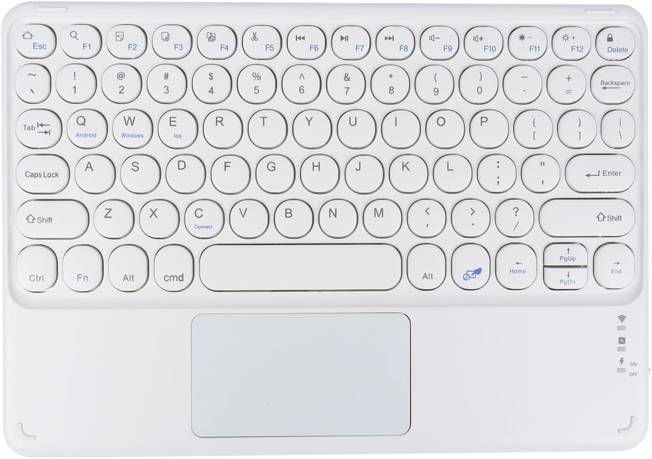 Wireless Bluetooth Keyboard,10 inch Portable Rechargeable Keyboard with Touchpad Ultrathin BluetoothKeyboard for iOS/Android/Windows Tablet, Computer and Phone Universal (White)