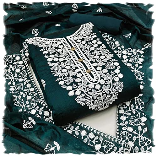 Image of Y2Y Women's Heavy Cotton Embroidery Work Unstitched Salwar Suit Dress Material With Chanderi Work Dupatta (Free Size Multi Color)