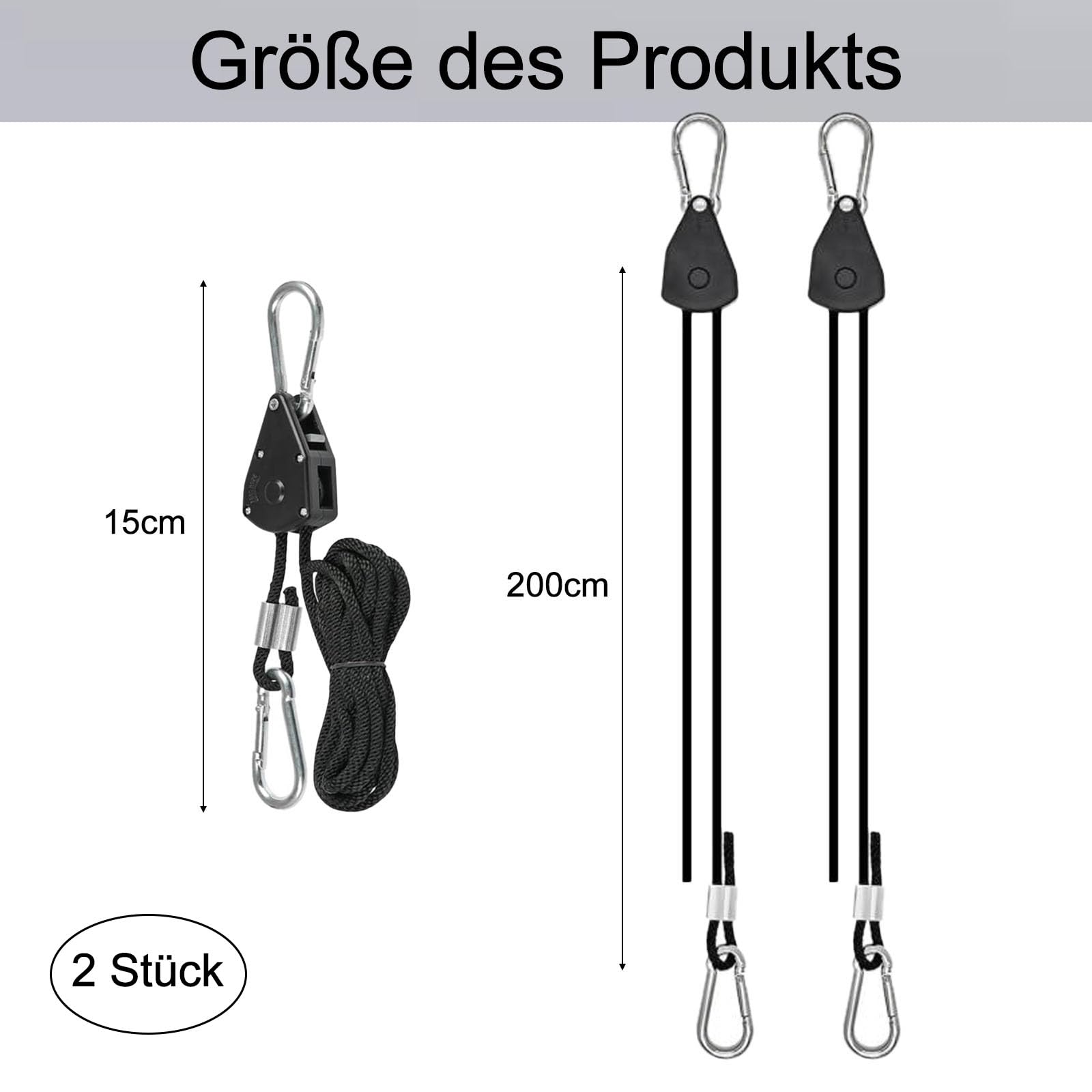 2 Stück Seilratsche mit Haken, 2M Verstellbarer Ratchet Hanger mit Aluminiumbuchse, 1/8 Zoll Seilratsche Sonnensegel, für Sonnensegel, Zimmerpflanzen,
