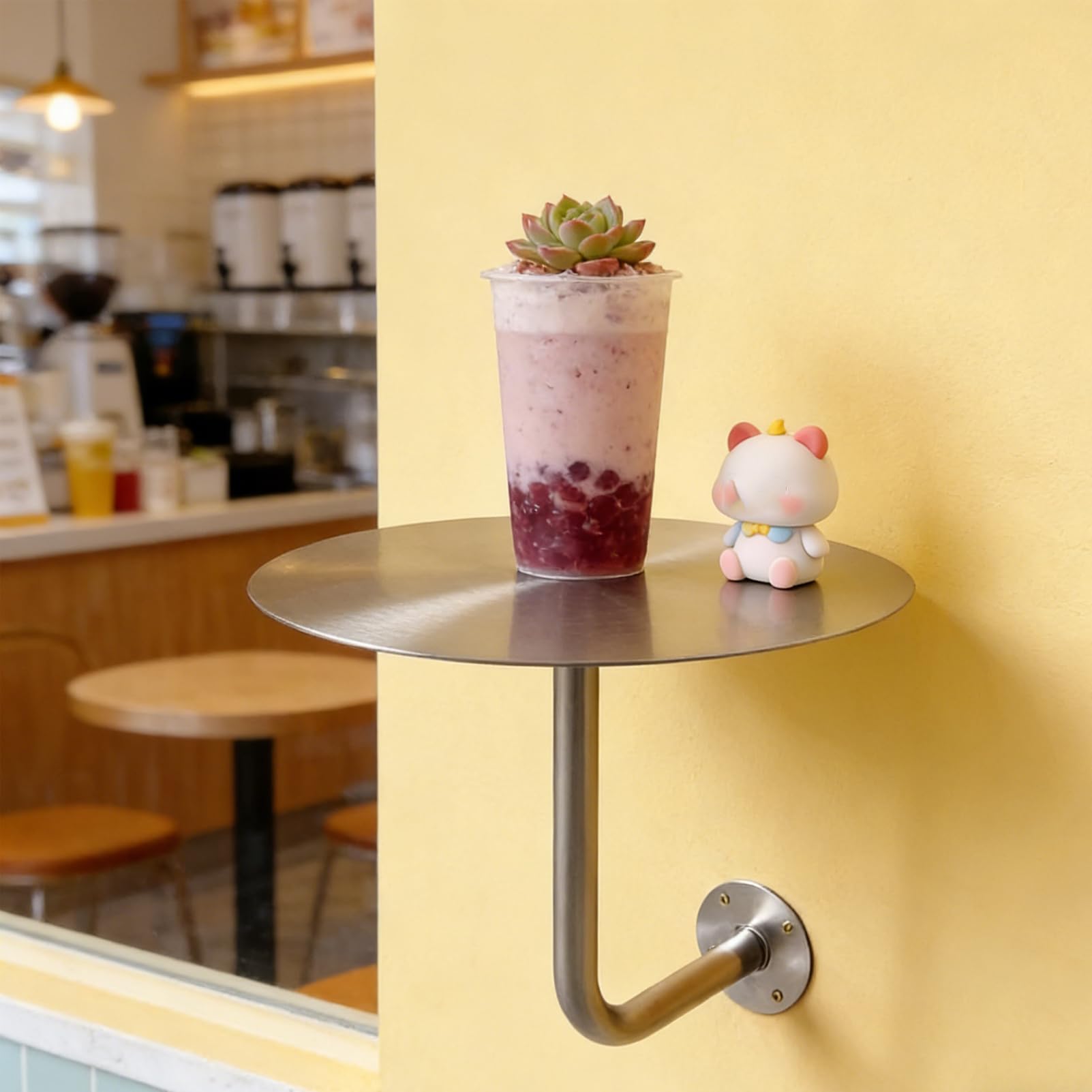 Mesa de bar montada en la pared para bistró y restaurante con estante flotante de 40cm