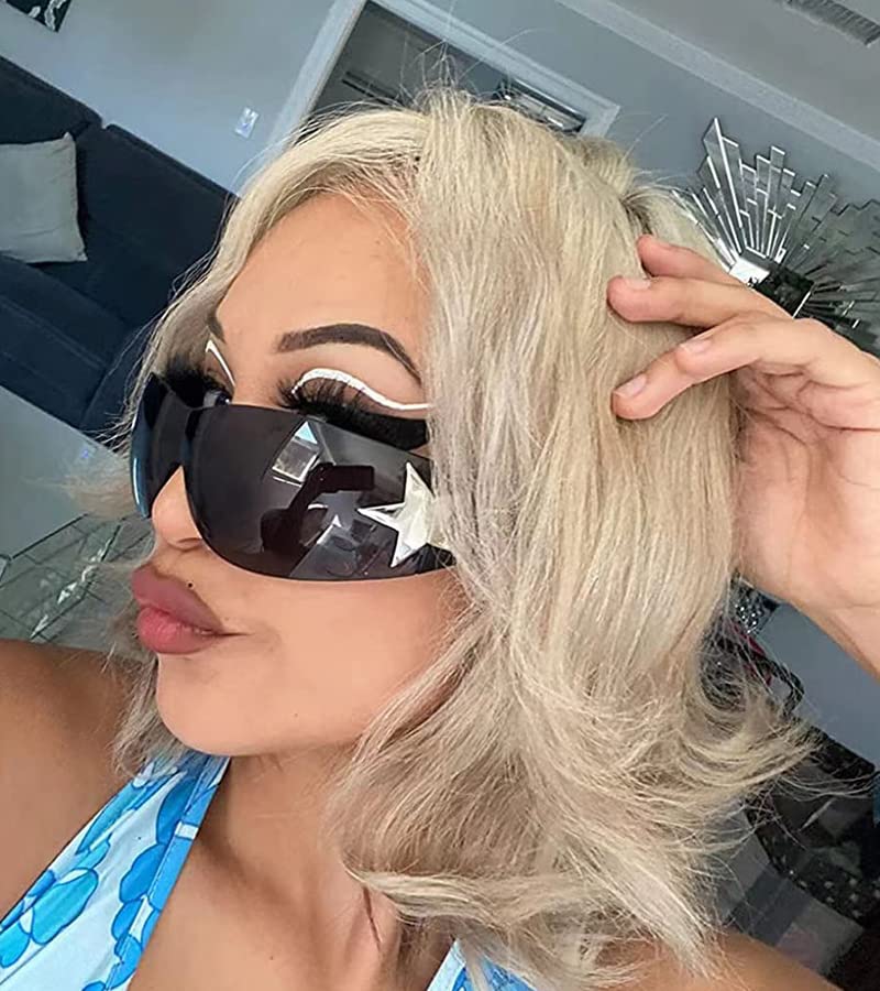 NULOOQ Rimless Y2K Sunglasses for Women Men – Trendy Star Shield Wrap Around Sunglasses Oversized Frameless Sun Glasses3