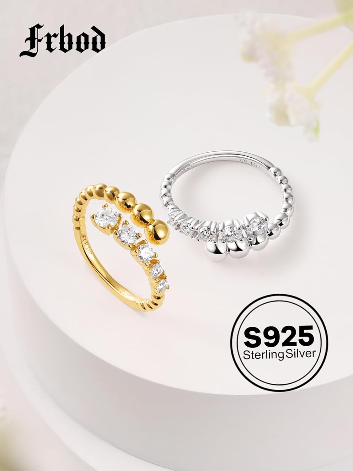 D Color VVS1 Clarity Moissanite Open Ring for Women, Beaded Stackable Moissanite Band, Solid 925 Sterling Silver with Gold/White Gold Plated, Aniversary Christmas Valentines Jewelry, Size 5-9 - Image 5