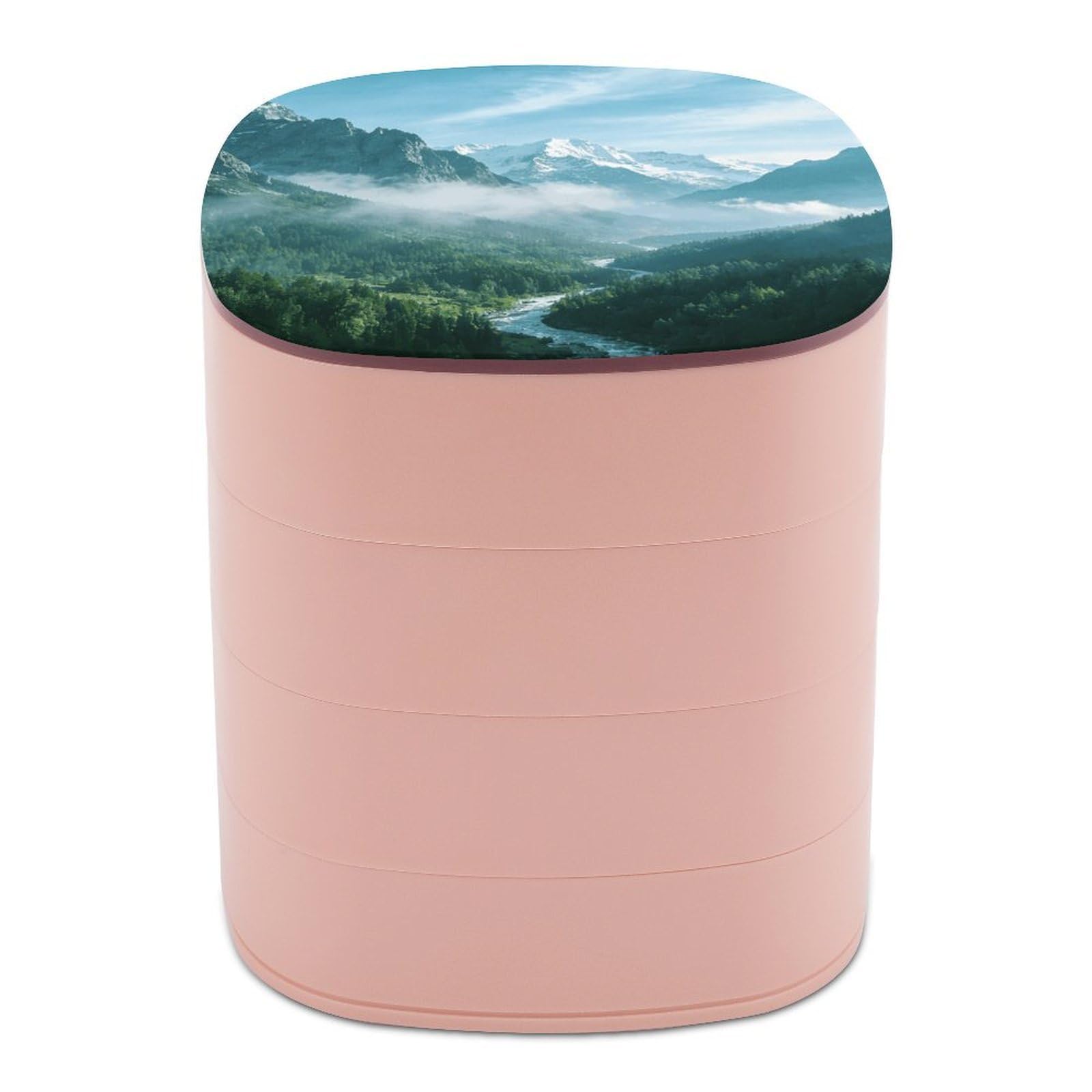 LZQPOEAS Mountain Cyan Jewelry Box Women Jewelry Organizer Travel Jewelry Case Cute Necklace Ring Storage Organizer 4-Layer Rotating Jewelry Tray Case with Mirror for Bracelets