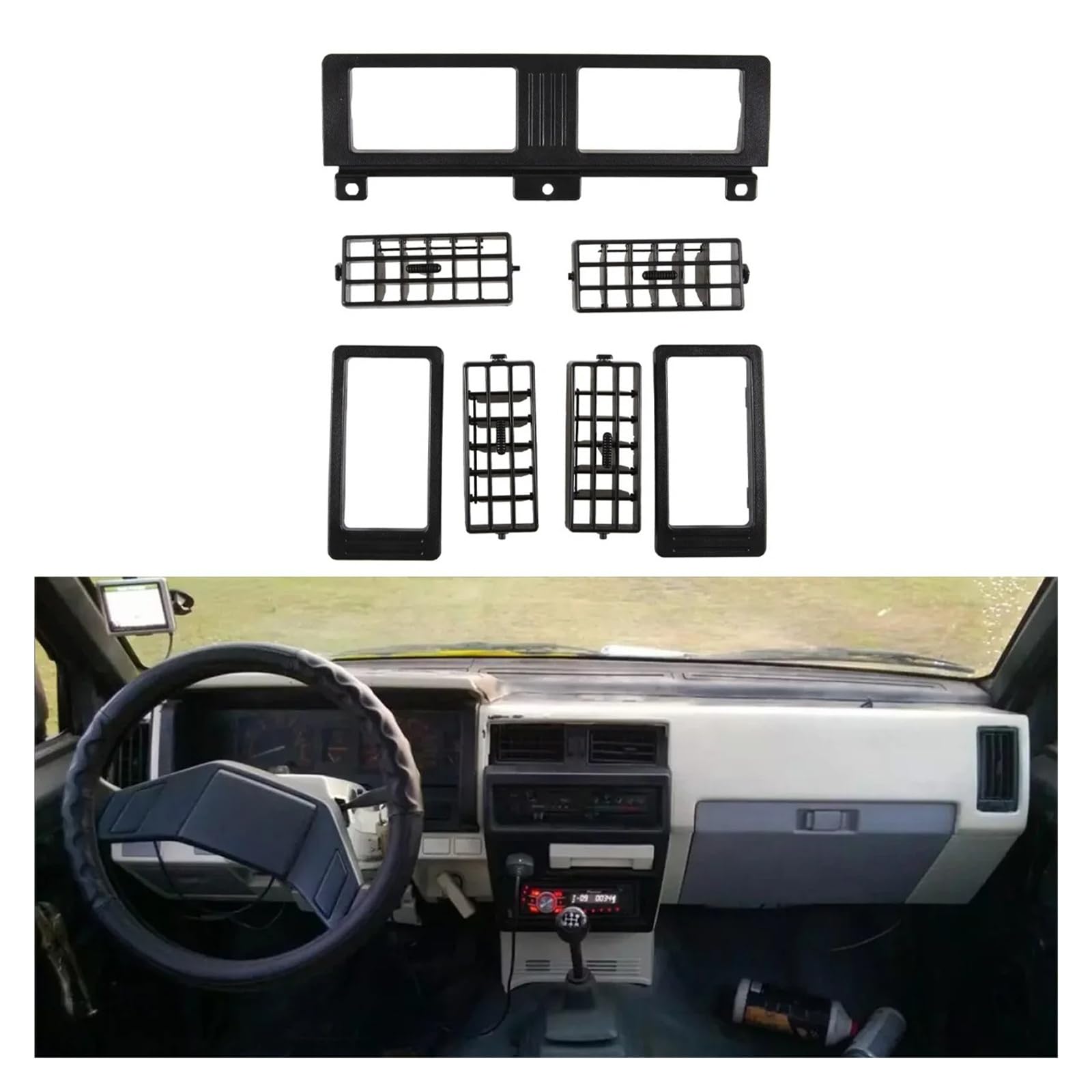 Mascherina Autoradio Cornice Stereo per Nissan per Navara D21 Hardbody Pick-Up 1986-1990 1991 1992 1993 1994 1995 1996 1997 Cruscotto Riscaldatore AC Vent Grille Set