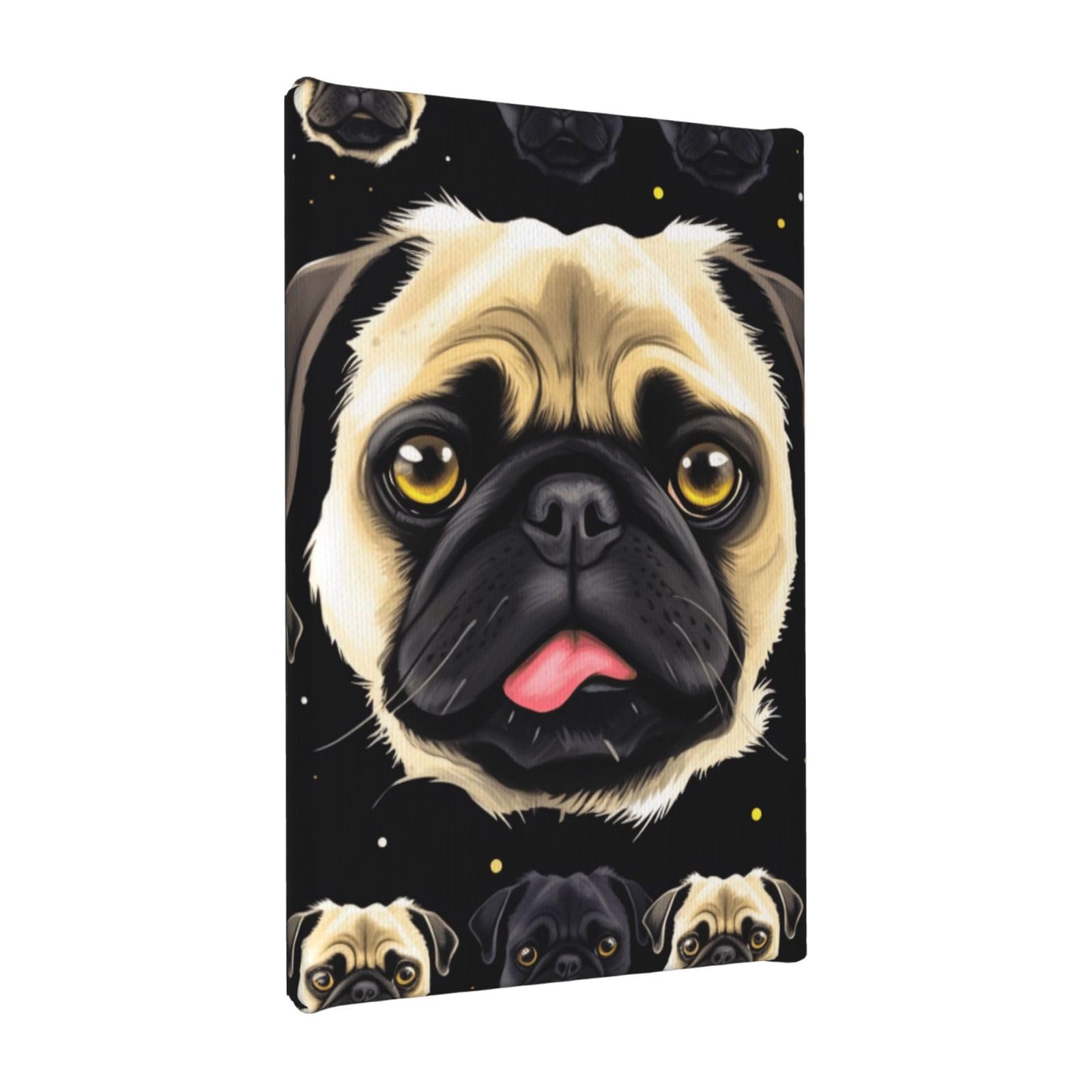 YKLJG Black Yellow Pug Printed Wall Art Canvas Painting 20x30 CM Wooden Framed Picture Painting Artwork Prints for Bedroom Kitchen Home Office Decor