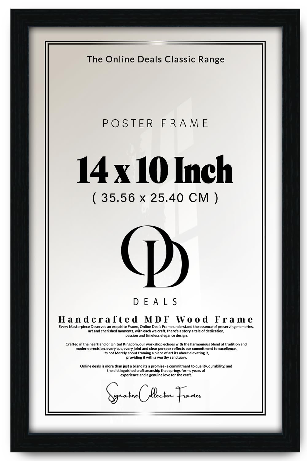 OD Deals | Classic Flat 14 X 10 Inch Poster Picture Photo MDF Frame With Lightweight High Transparency Perspex Glazing For Wall Living Room Décor (35.56 X 25.40 CM) Black — Mounting Hardware