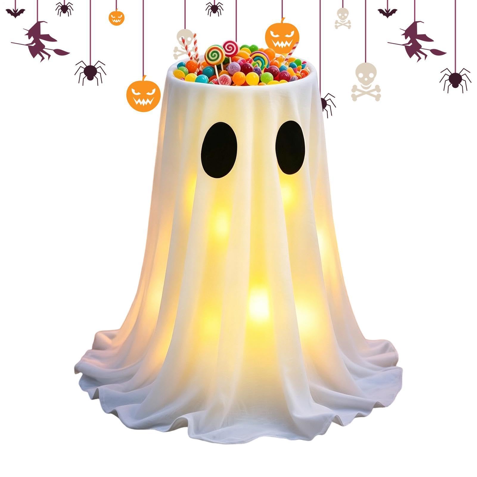Fantômes lumineux LED avec bol à bonbons Halloween pour décoration de porche et jardin