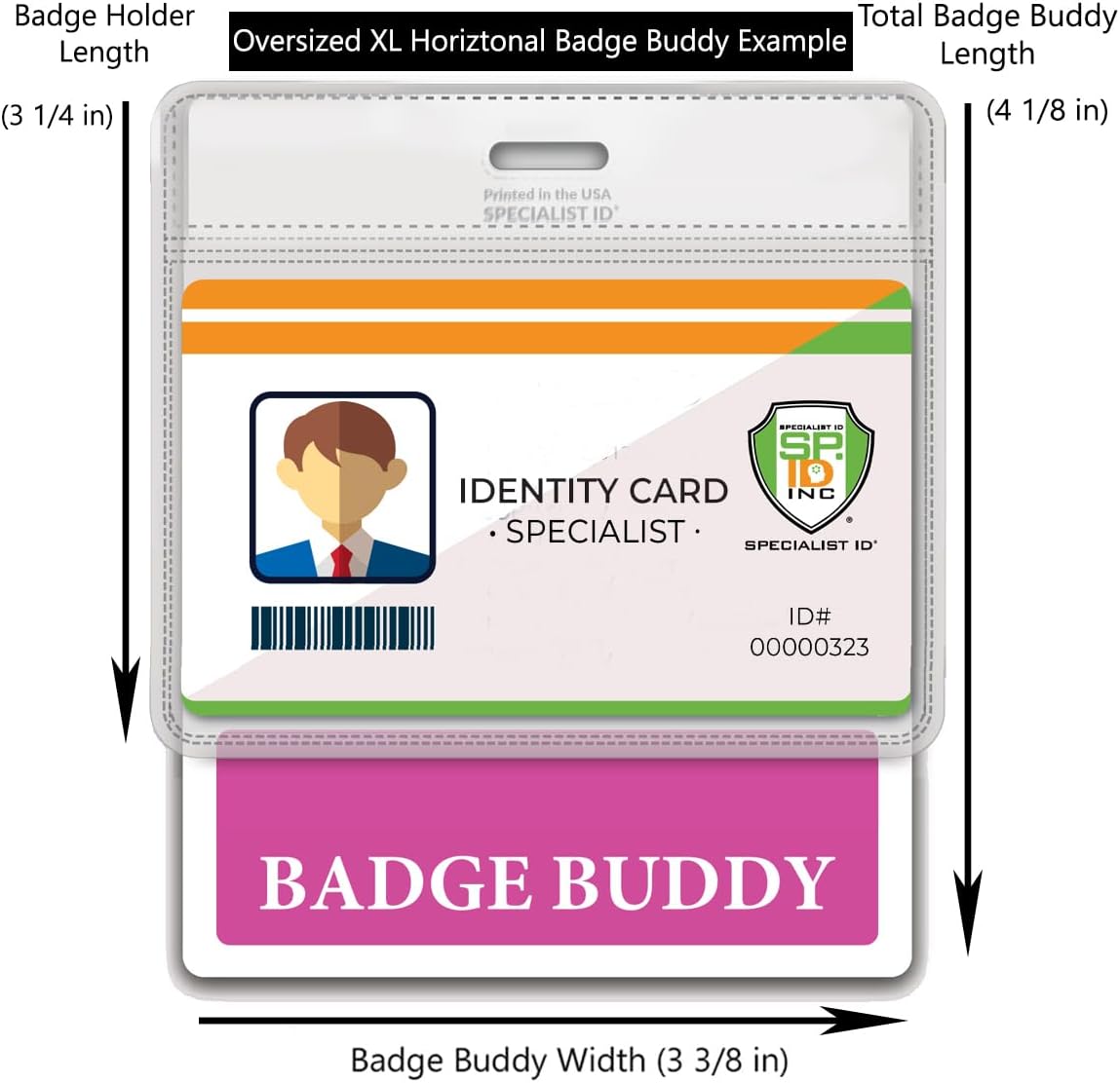 Bulk 20 Pack - Oversized Custom Badge Buddy Horizontal - Extra Large Badge Buddies Role I’D Backer Card for Nurses - 3 3/8 X 4 1/8 - Wear with I’D Holder - USA Printed by Specialist ID (Hot Pink)