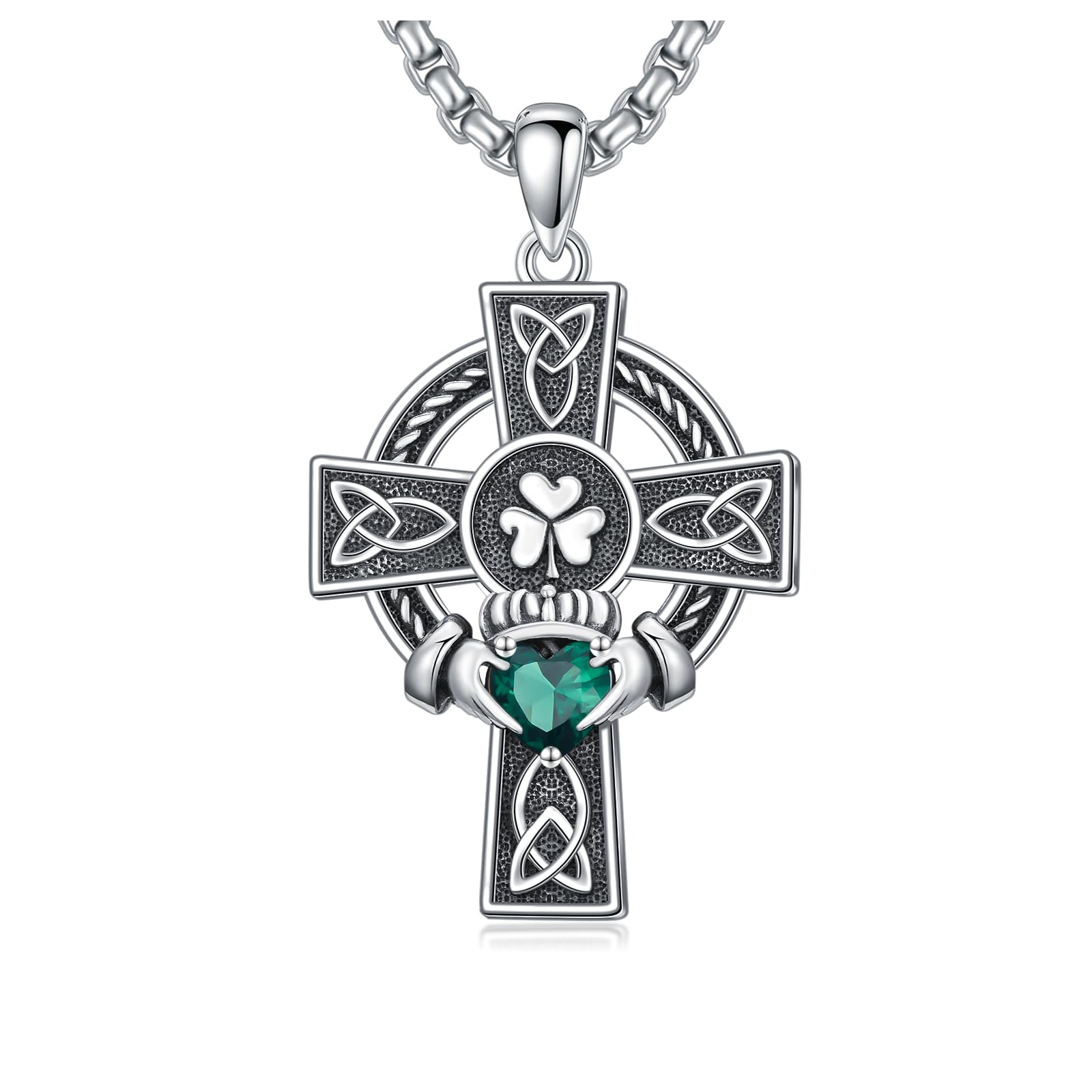 925 Sterling Silver Cross Pendant Necklace for Men Women Amulet Necklace Protection Jewelry Religious Gifts(With Gift Box)