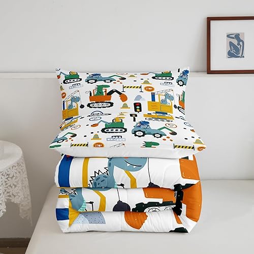 Miniatura 5 de Erosebridal Juego de ropa de cama infantil de construcción de dinosaurios, lindos juegos de ropa de cama de dinosaurio para niños, ropa de cama de