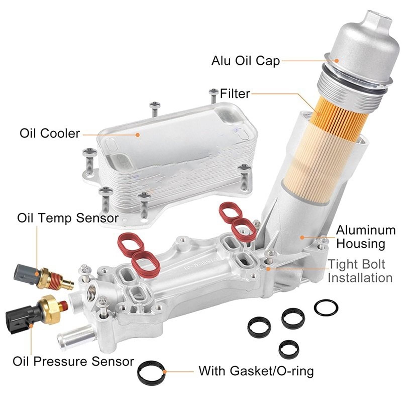 Compatibile con Jeep Chrysler RAM 3.6L V6 2011-2016 Compatibile con Jeep Compatibile con Grand Alloggiamento Motore in Alluminio Completo Filtro Olio Radiatore