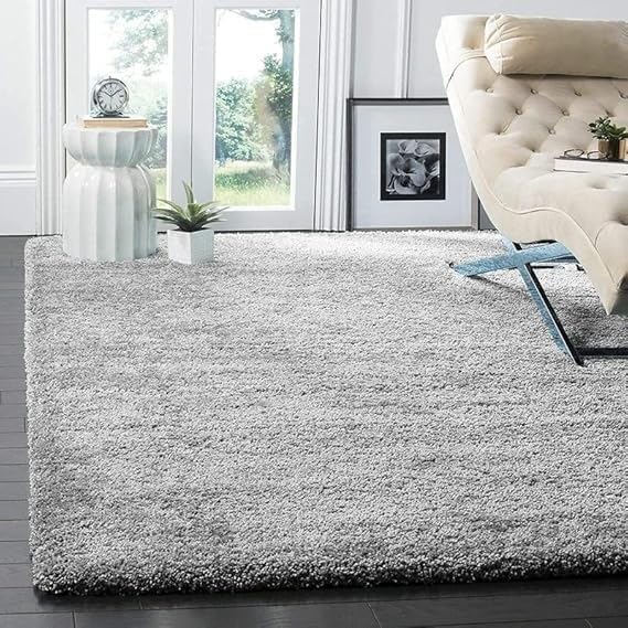 Image of FIASCO Shaggy Carpet Ultra Soft Microfiber | 2 Inches Pile Height Back in Canvas Shaggy Carpet for Living Room | Bedroom | Hall | Guest Room | 8x10 Feet Light Grey