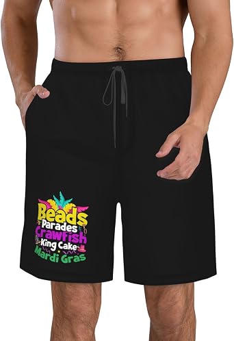 Beads Parades Crawfish King Cake Mardi Gras Mens Swim Trunks Quick Dry Swim Board Shorts Casual Beach Shorts