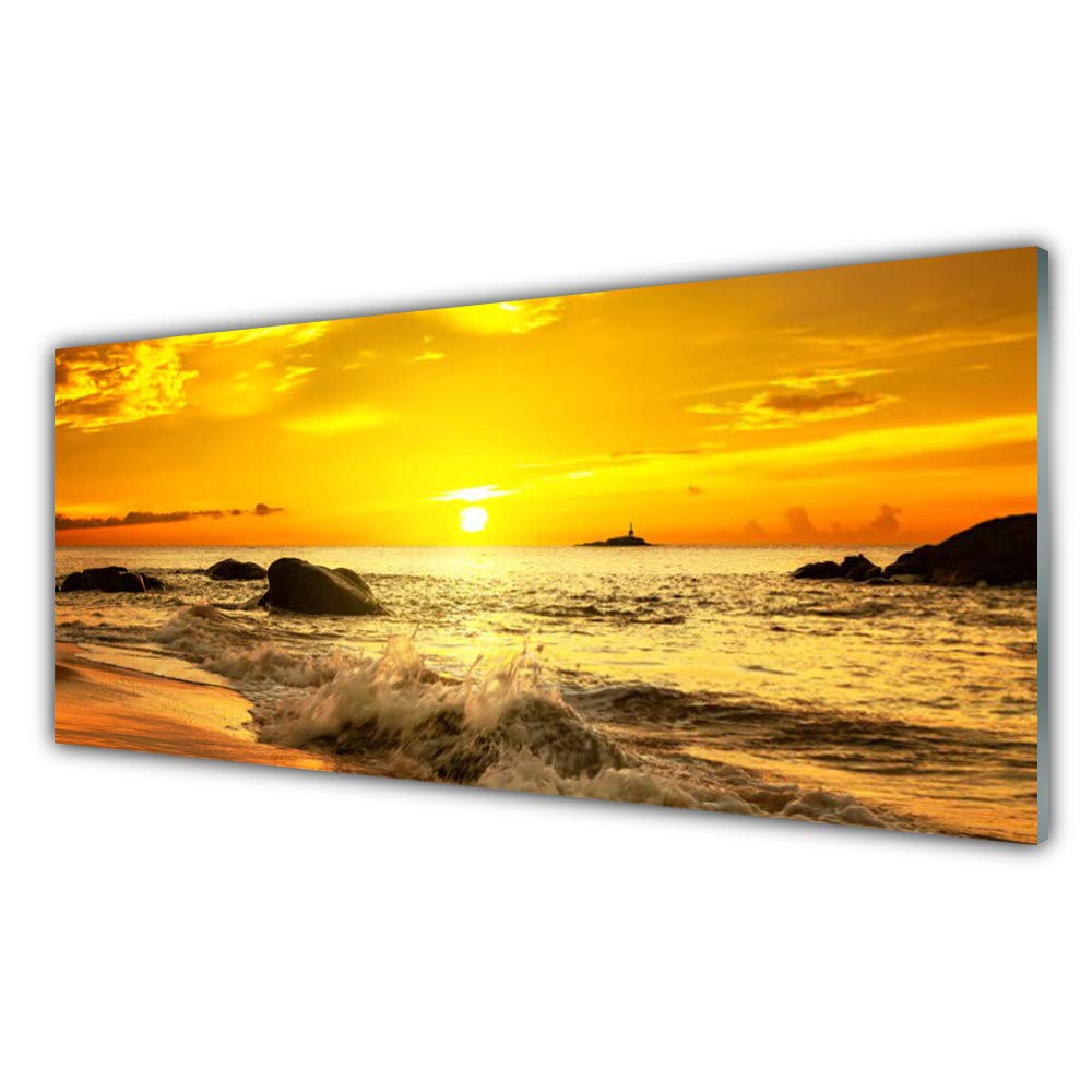 Tableau sur Verre Trempé 125x50 cm Ocean Landscape Beach Décoration Murale