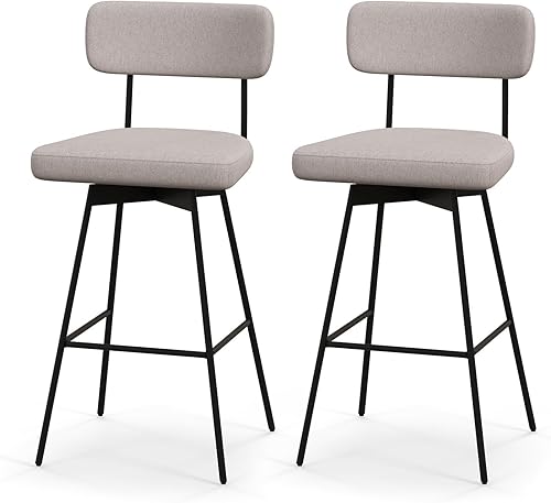 COSTWAY Juego de 2 taburetes de bar tapizados de 29 pulgadas con respaldo, sillas de comedor giratorias de 360 con patas de metal y reposapiés