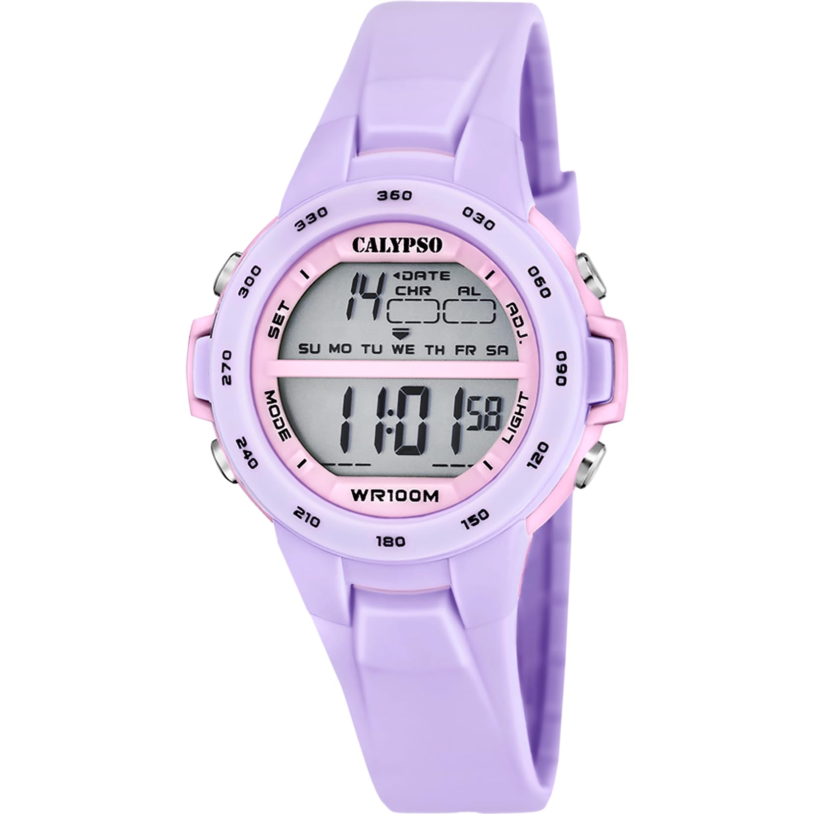 CALYPSO CALYPSO Reloj Digital Infantil Niño Niña de Caucho Morado - Resistente al Agua 10 ATM Fecha y Calendario, Cronógrafo, Doble Horario, Luz, Alarma, 12 y 24 Horas K5850/3 - Junior Collection