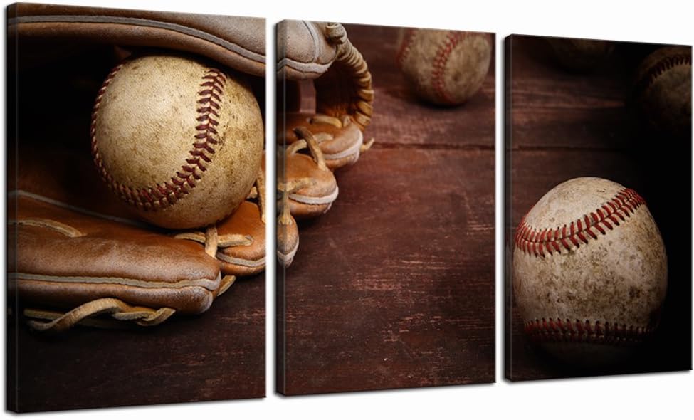 LevvArts - Old Vintage Baseball Wall Art Sports Canvas Paintings Framed Artwork for Kids Boys Room Decor Great Gift