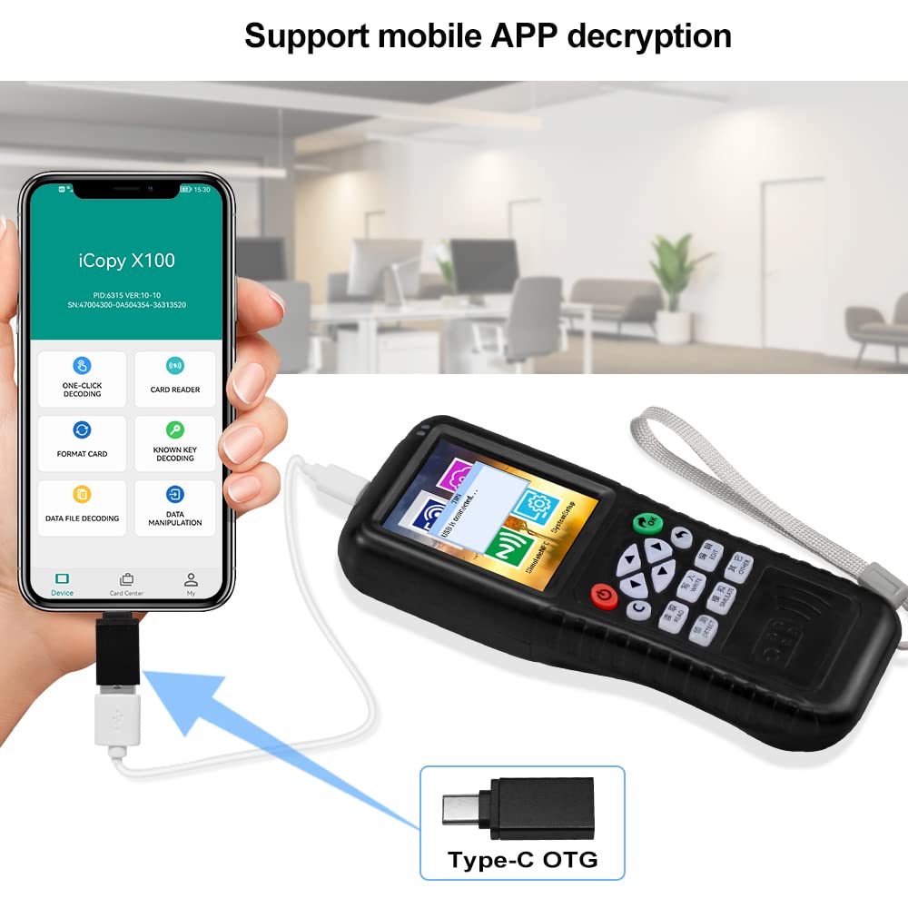 RFID Card Reader Writer Copier Duplicator Full ID/IC Fréquence avec Logiciel Gratuit Smart Phone App App Decoding NFC Simuler pour Copier Les Cartes de contrôle d'accès
