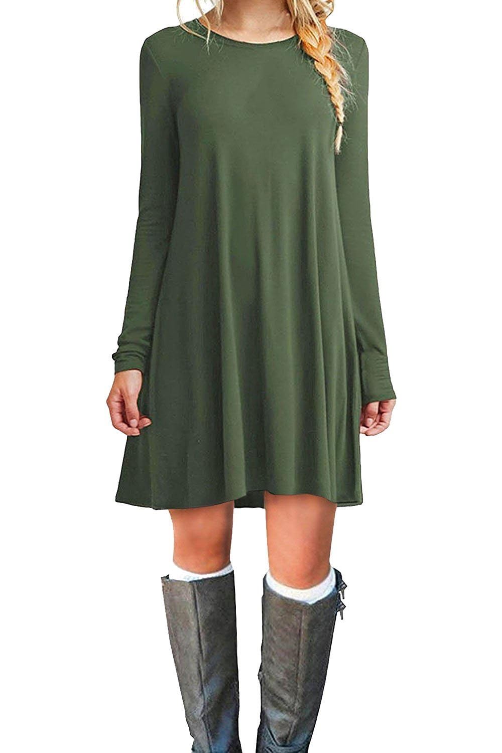 TOPONSKY Women's Casual Plain Simple Loose Flowy Short-Sleeve T-Shirt Dress