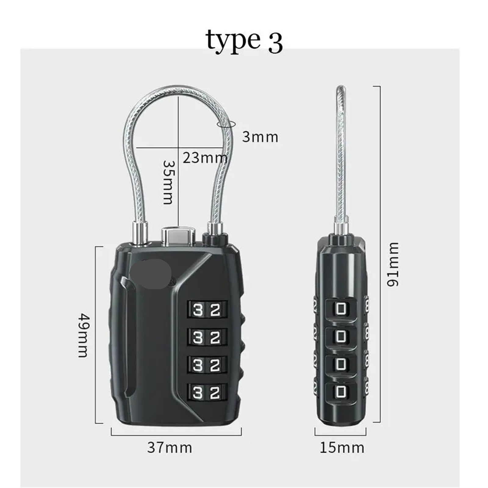Lucchetto portatile con cavo metallico, for valigia da viaggio, bagaglio, con combinazione a 4 cifre, strumento di sicurezza, 1 pezzo(Type 1)