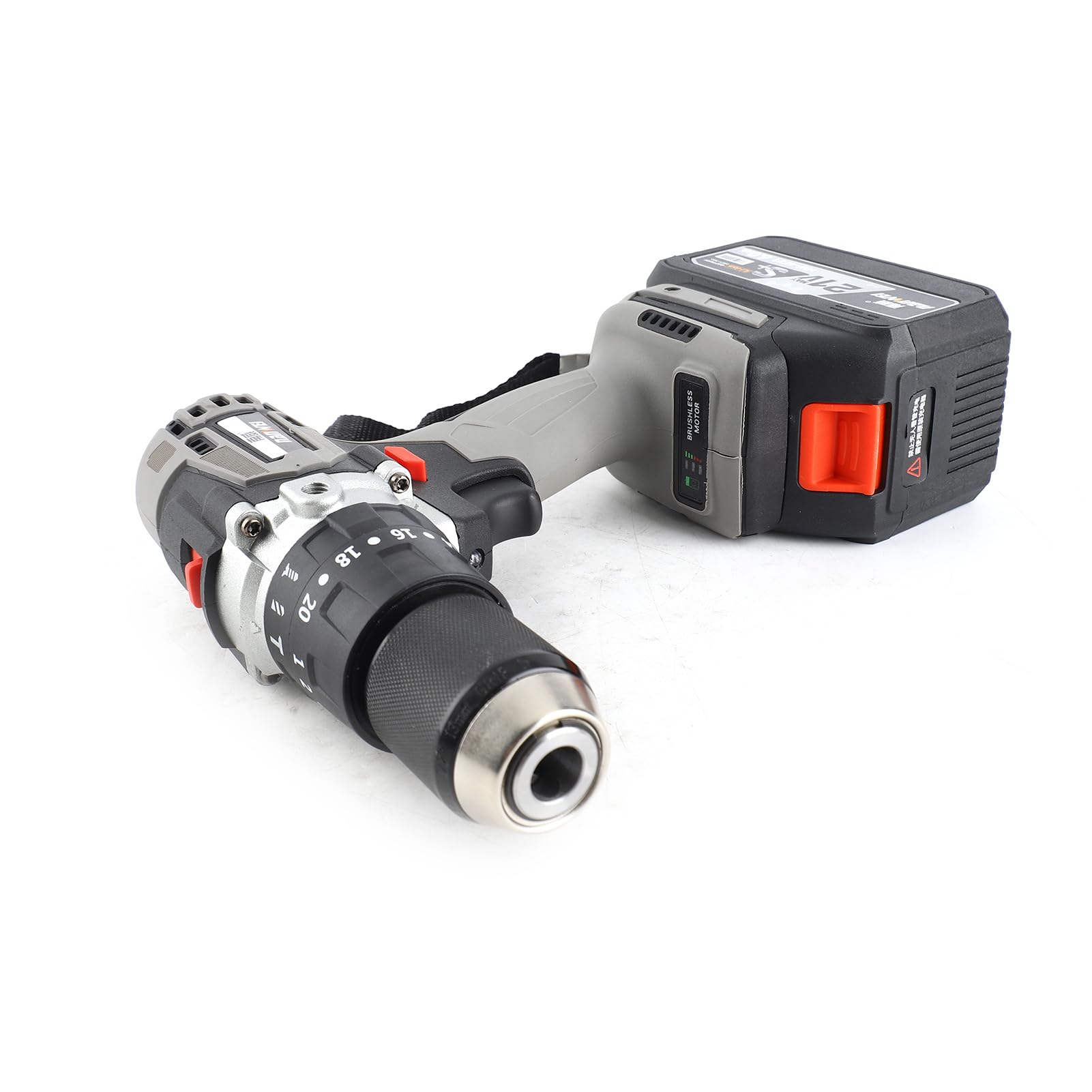 Taladro atornillador inalámbrico HUIOP Taladro atornillador inalámbrico Paquete de 2 baterías 21V 6.0A Par máximo 200N.m Portabrocas sin llave de metal de 1/2 pulgada 20 + 3 posiciones 0-1550RMP Desto