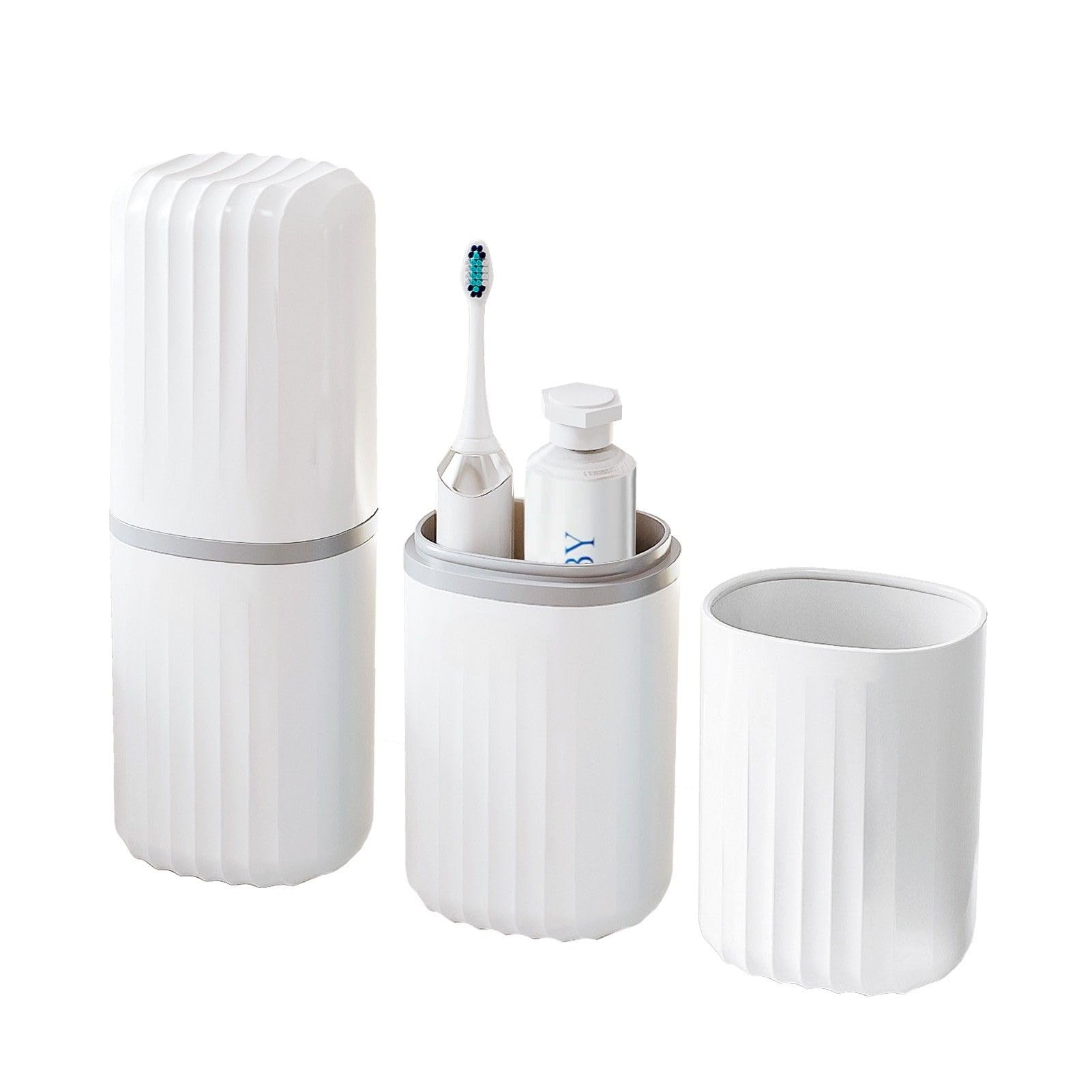 Topavatop Toothbrush Travel Case, 2 in 1 Toothbrush Holder and Rinse Cup, Large Capacity Toothbrush Cup with Cover, Portable Travel Toothbrush Holder
