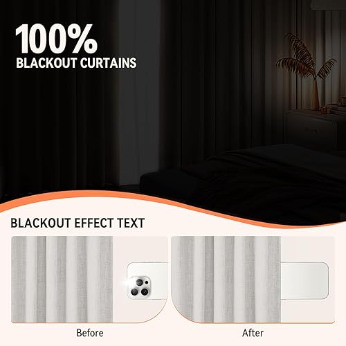 Miniatura 3 de 100% Blackout Shield Cortinas opacas para dormitorio de lino sintético negro de 84 pulgadas de largo, juego de 2 paneles de cortinas con aislamiento