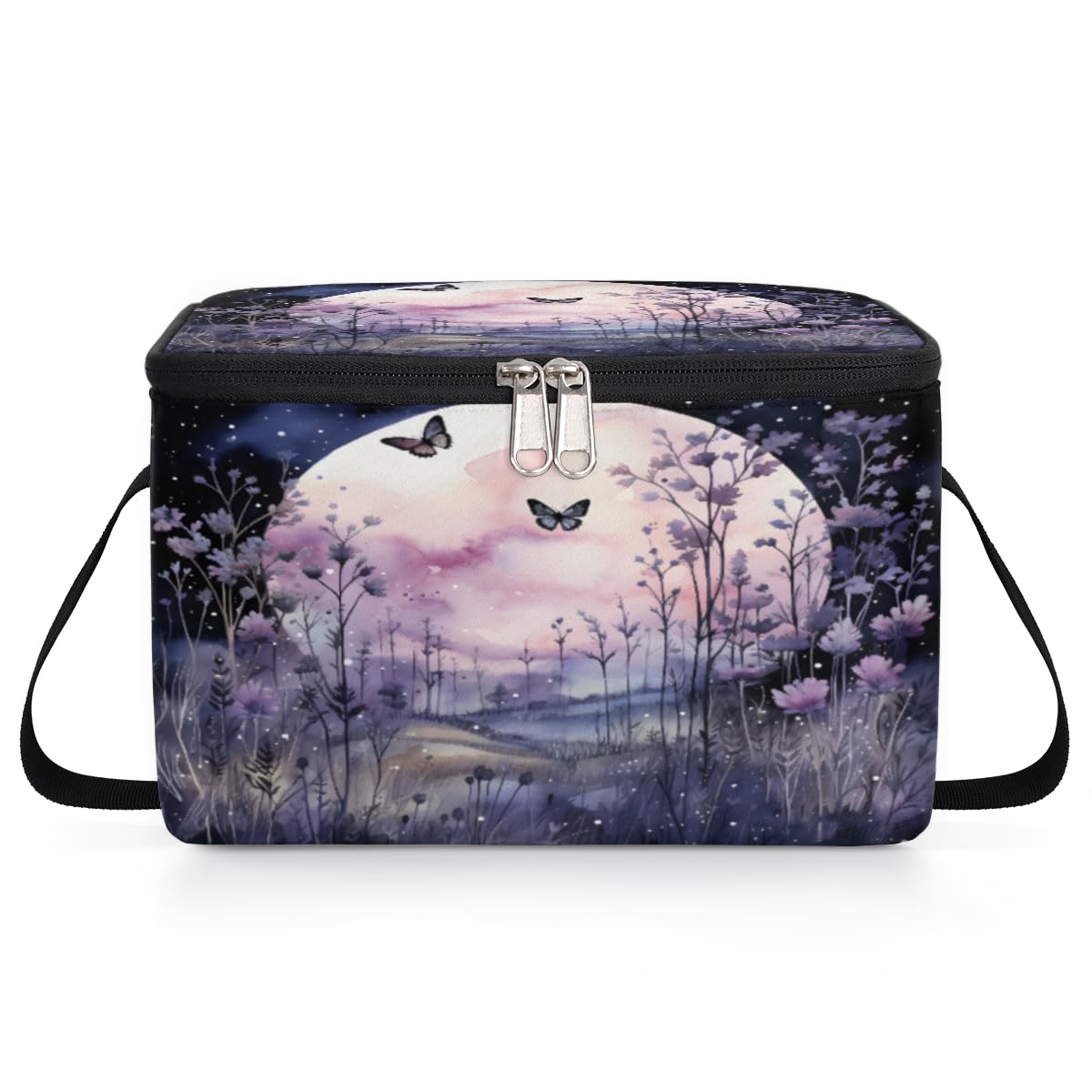 GzLeyigou Floral Butterfly Lunch Bags for Women Men 9 Cans, Hot & Cold Food Delivery Bag Insulated Grocery Bag Insulated Lunch Box Night Moon Cooler Bag for Office Work Picnic Beach