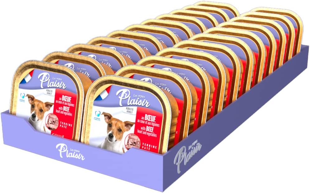 Plaisir Dog Paté – Rich in Beef & Veggies – 22x150g Alu Trays – Wholesome Adult Wet Food