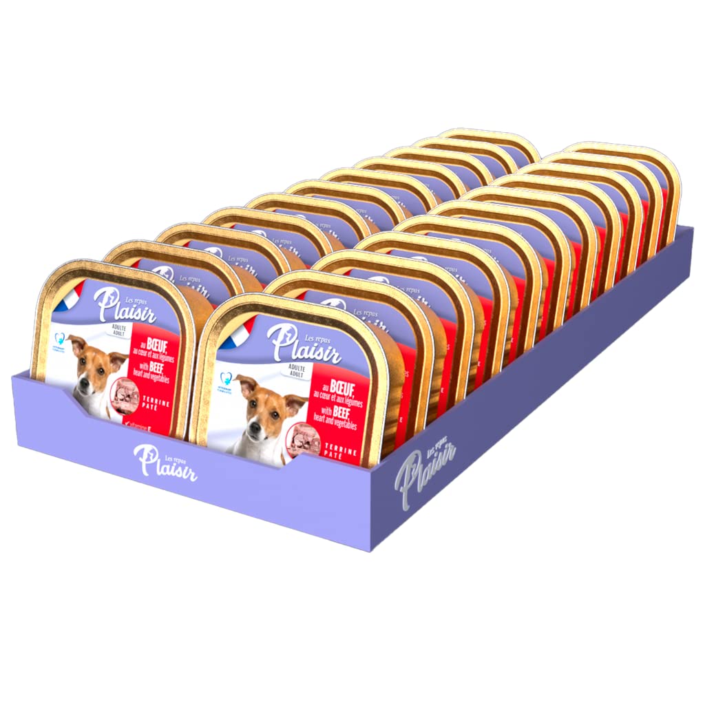 Plaisir Dog Paté – Rich in Beef & Veggies – 22x150g Alu Trays – Wholesome Adult Wet Food
