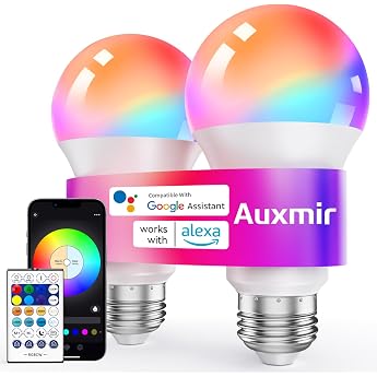 Auxmir Smart Light Bulb E27, LED Lamp Dimmable with 16 Million RGB Colors 10W 800LM, 100+ Modes Music Sync, WiFi &amp; Bluetooth 