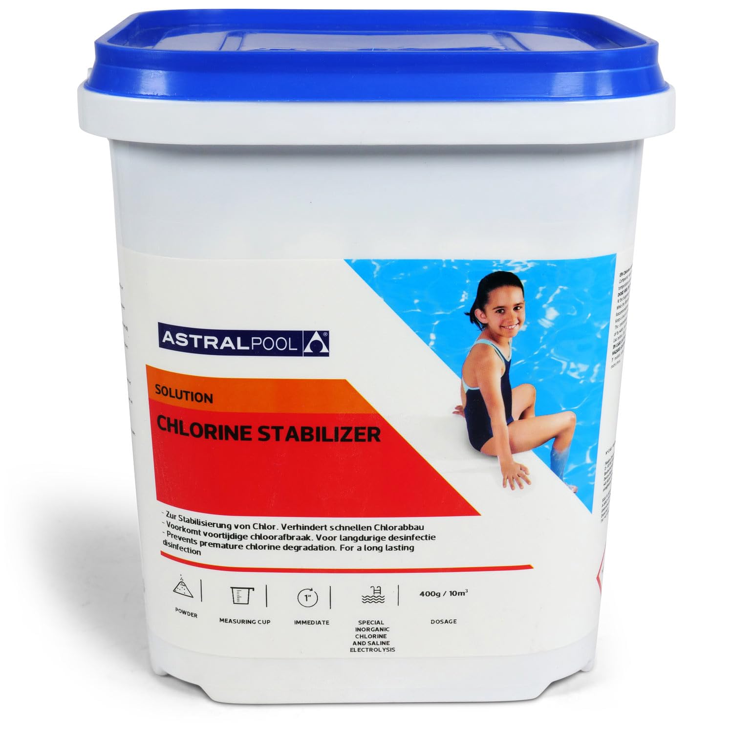 Astral Pool Chlor Stabilisator 4,5 kg - Verhindert Verlust von Chlor - langsam & rückstandsfrei löslich - Pulver - Ideal für Pools mit Salzelektrolyse