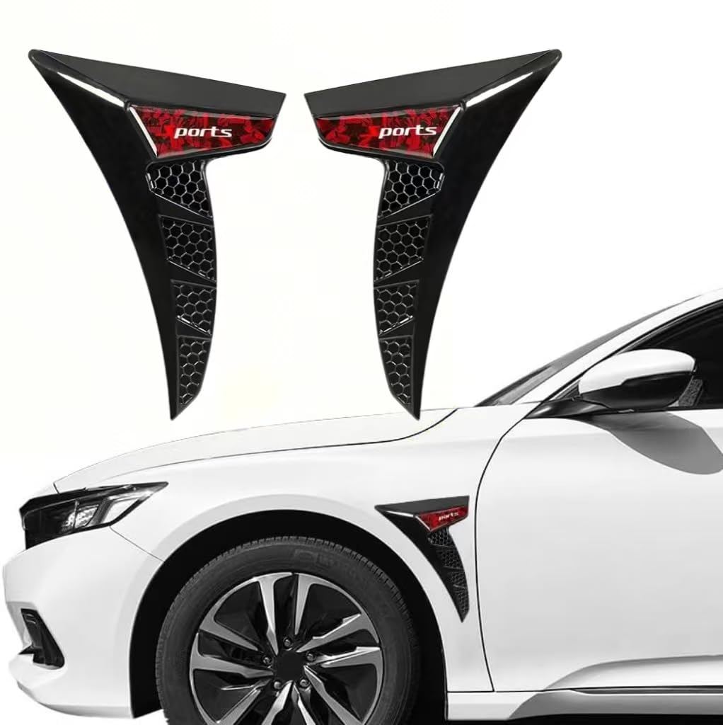 QIZUN 2 Pcs Car Side Fender Vent Decoration Sticker for Peugeot 3008 E3008 P64 2024 2025, Auto Air Flow Intake Cover Honeycomb Decal Dynamic Exterior Upgrade,Red