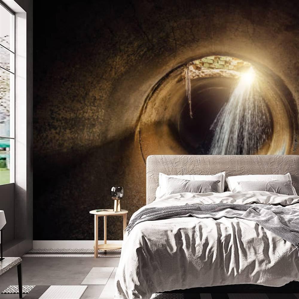 FLFK 3D Turning Concrete Tunnel Interior Wall Murals Peel And