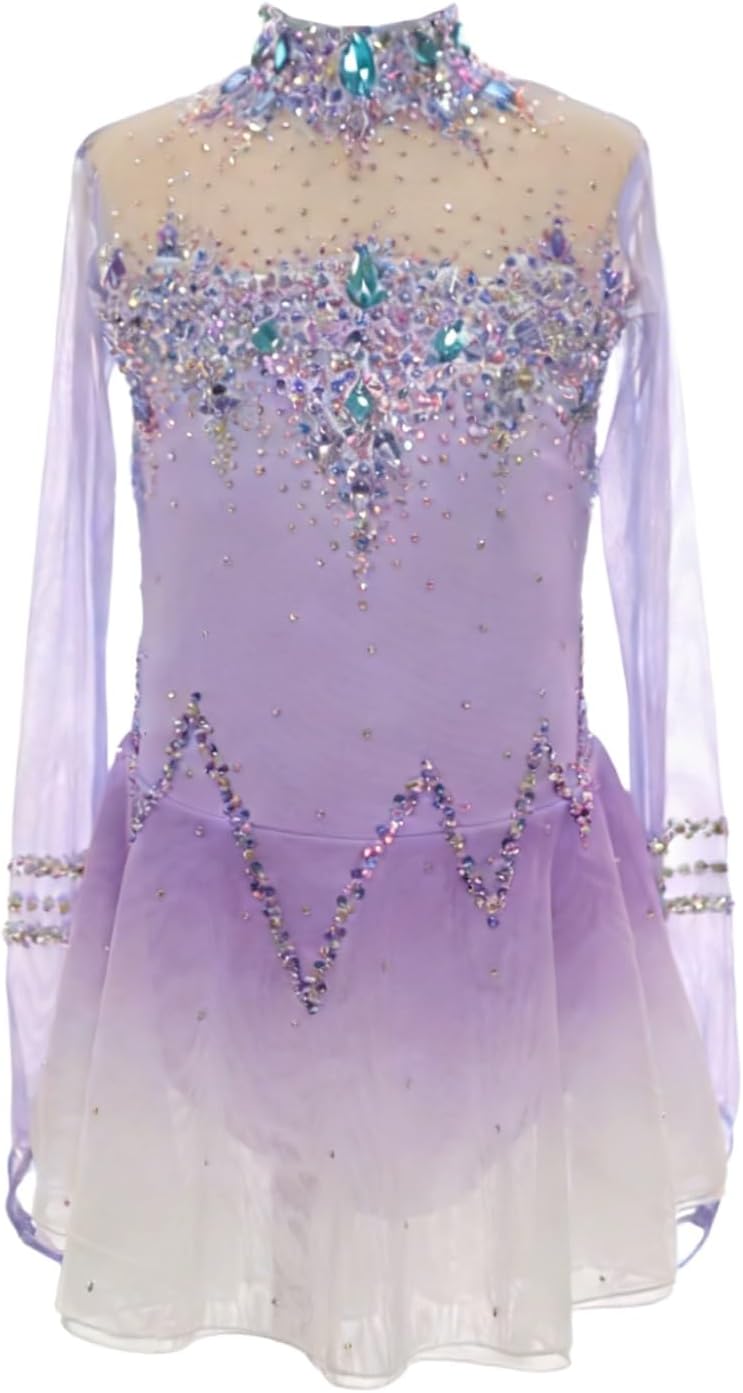Ice Figure Skating Dress for Women Long Sleeved Handmade Costumized Skate Party Dress for Holiday Show