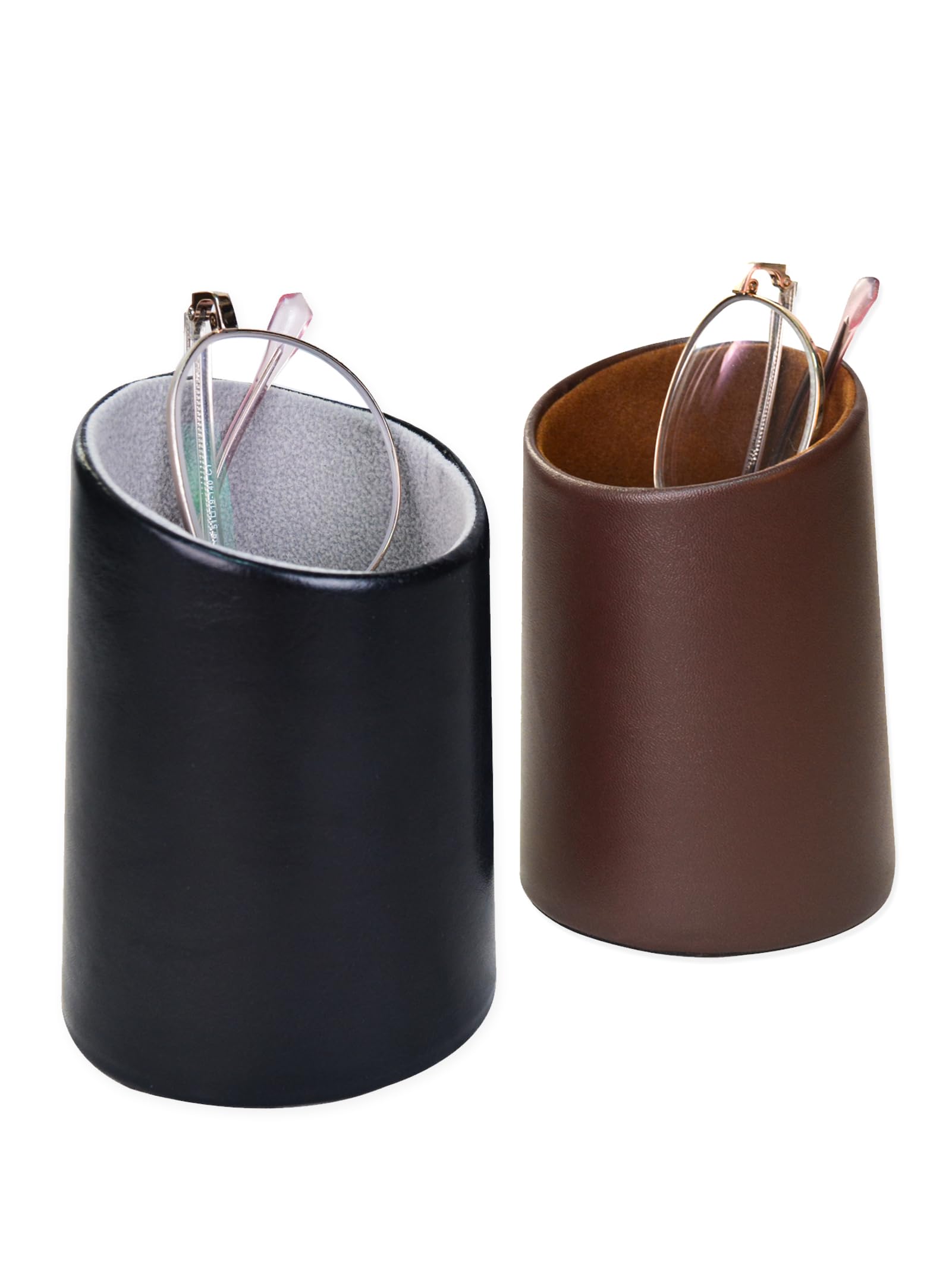 2 Pack Eyeglasses Holder PU Leather Glasses Stand Case Holder for Desks or Nightstands
