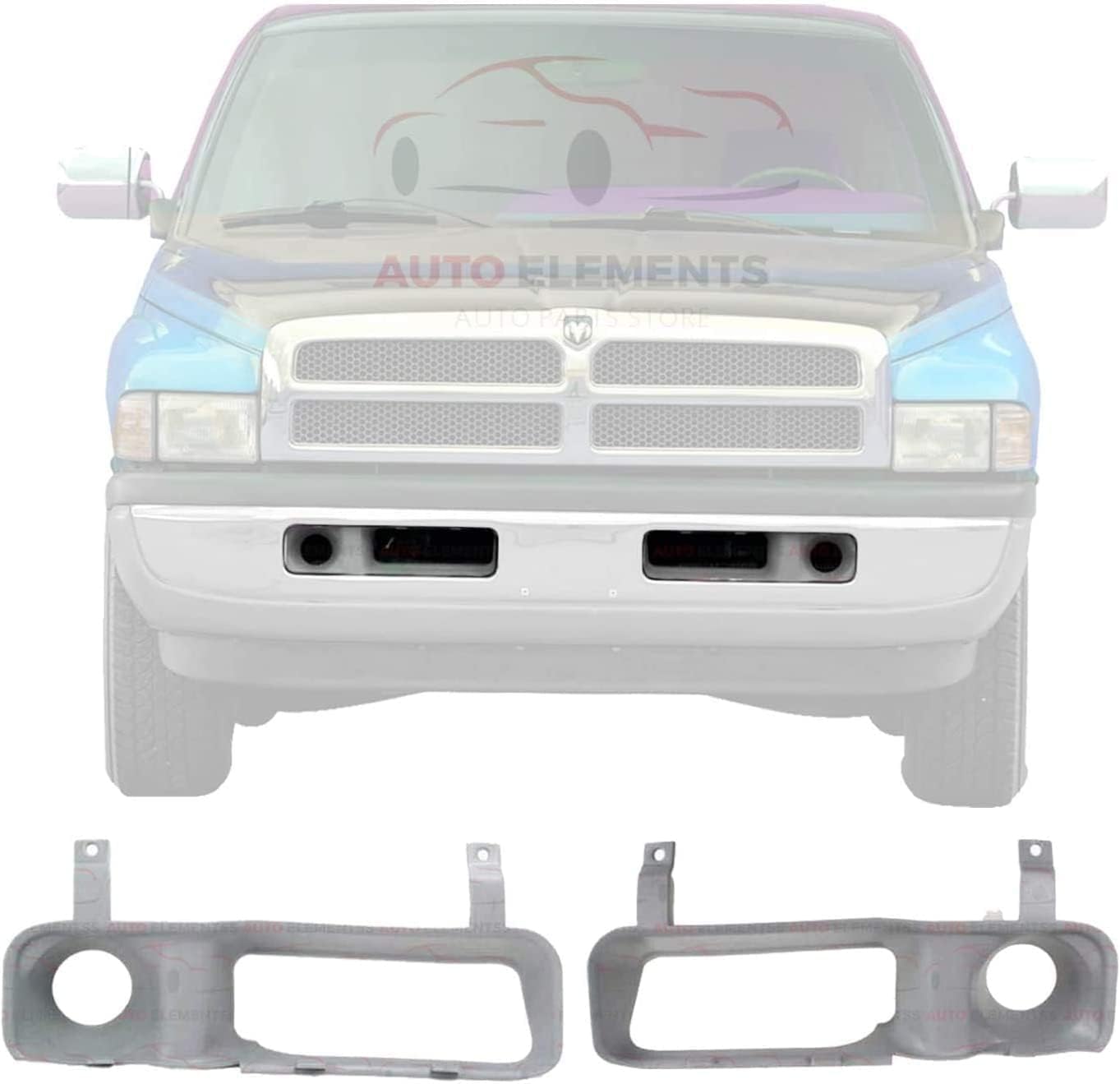 Front Bumper Sight Shield Fog Light Trim Bezel Covers Set of 2 For 1994-2001 Dodge Ram 1500/1994-2002 Ram 2500 3500 / For Models without Fog Lights Direct Replacement