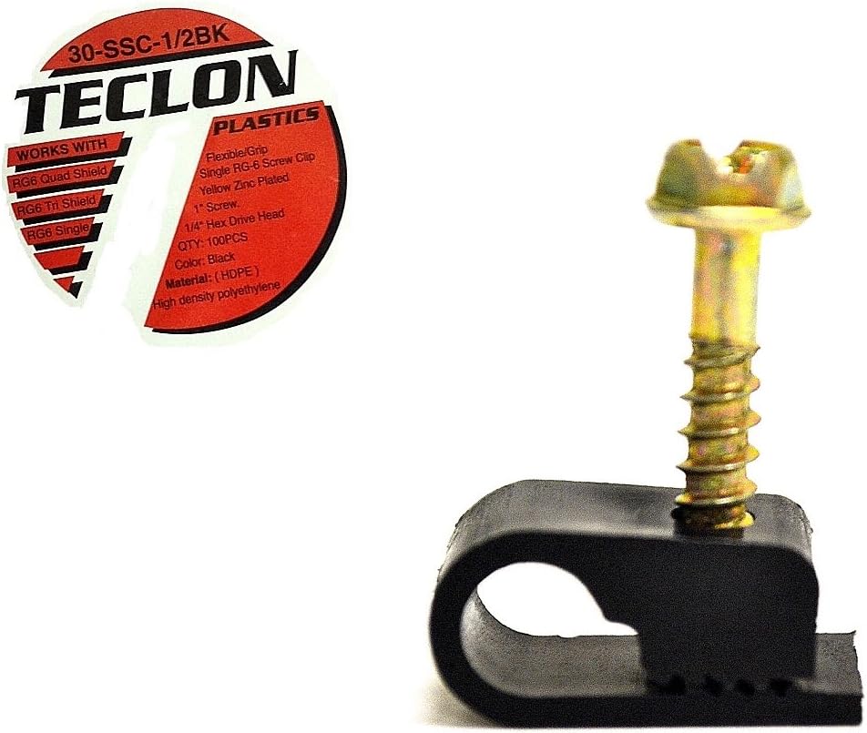 Teclon Black Single Flex Cable Clip with Screw for Coaxial, RG6, RG59 (2,000 Pieces)