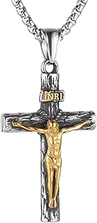 HZMAN Stainless Steel Jesus Crucifix Cross Necklace Religious INRI Cross Pendant for Men Women with 24" Chain Jewelry Gift