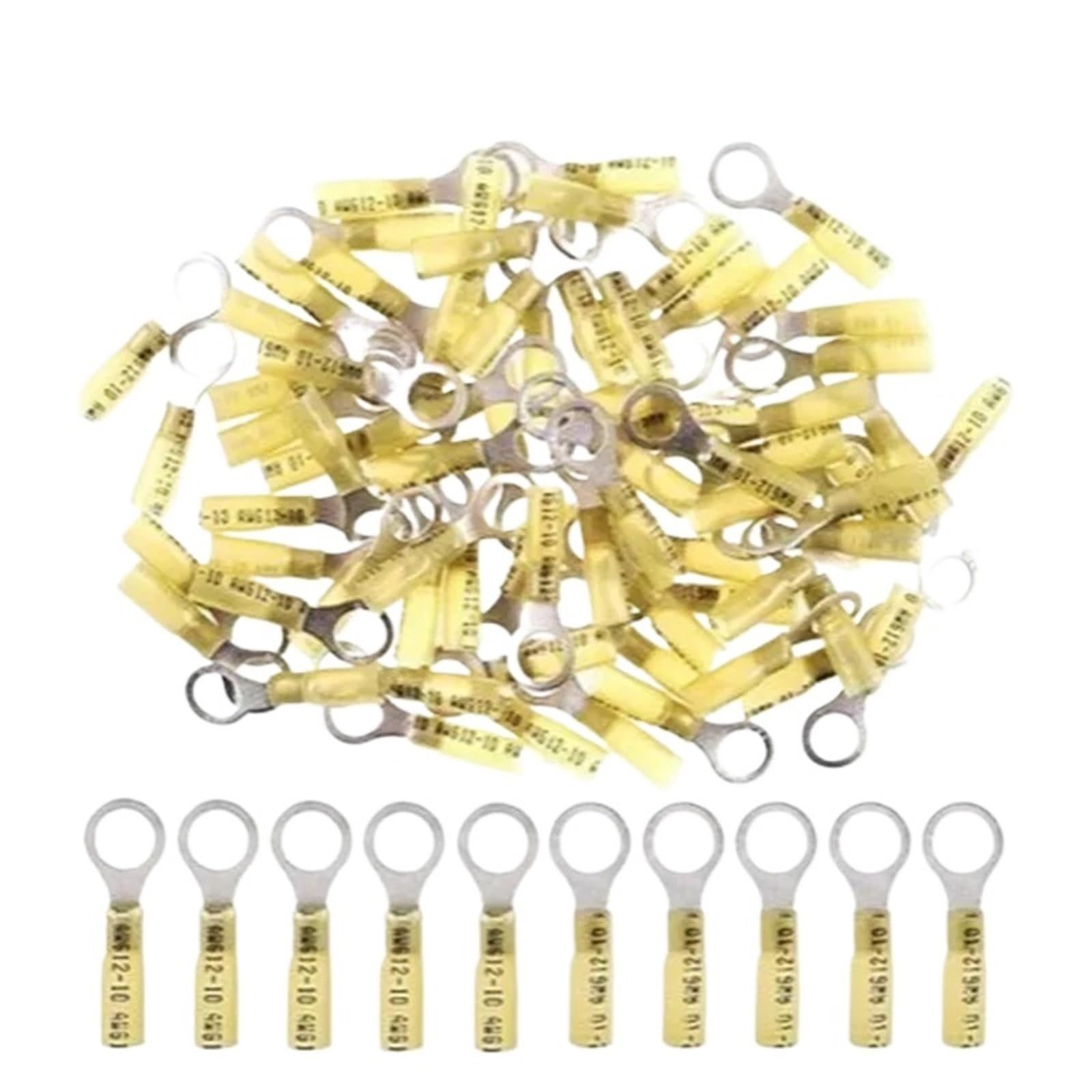 Ciopljhkl One Color 20Pcs 12-10Awg Yellow Heat Shrink Insulated Waterproof Ring Connector Electrical Wiring Crimp Terminals For Home,Factory,Cars,Ship