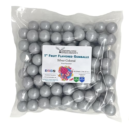 YANKEETRADERS Gumballs con sabor a fruta plateada de 1 pulgada, 2 libras a granel
