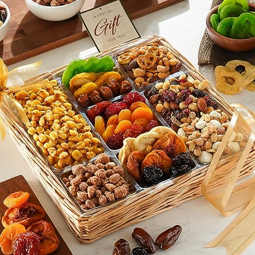Broadway Basketeers Deluxe Dried Fruit And Nuts Gift Basket - A Premium Healthy Gifting Experience. Great Corporate, Get Well Gifts for Families